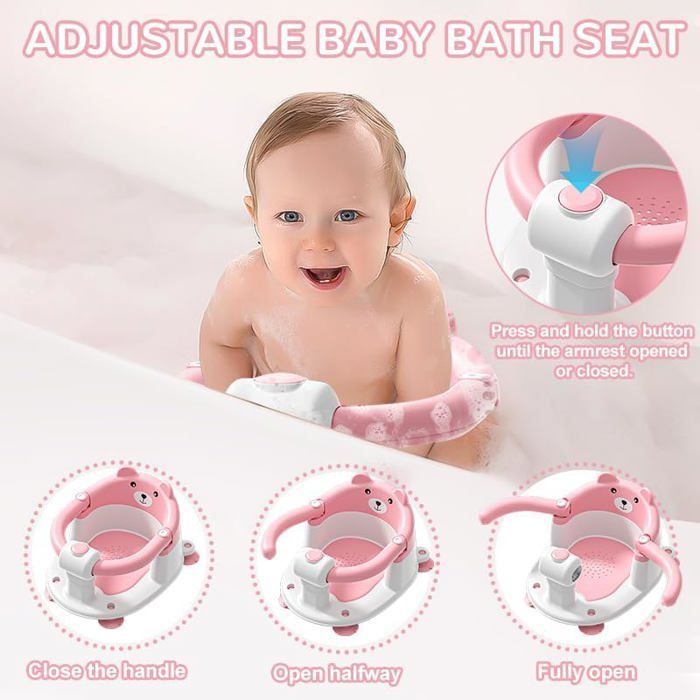 Babybadzitje voor baby's vanaf 6 maanden, antislip babybadzitje met 4 zuignappen en kussen, badstoel, roze