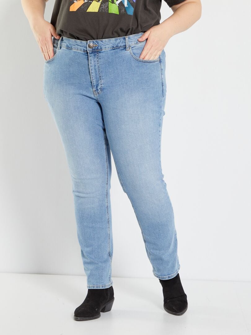 Calça jeans de corte reto em denim elástico - AZUL