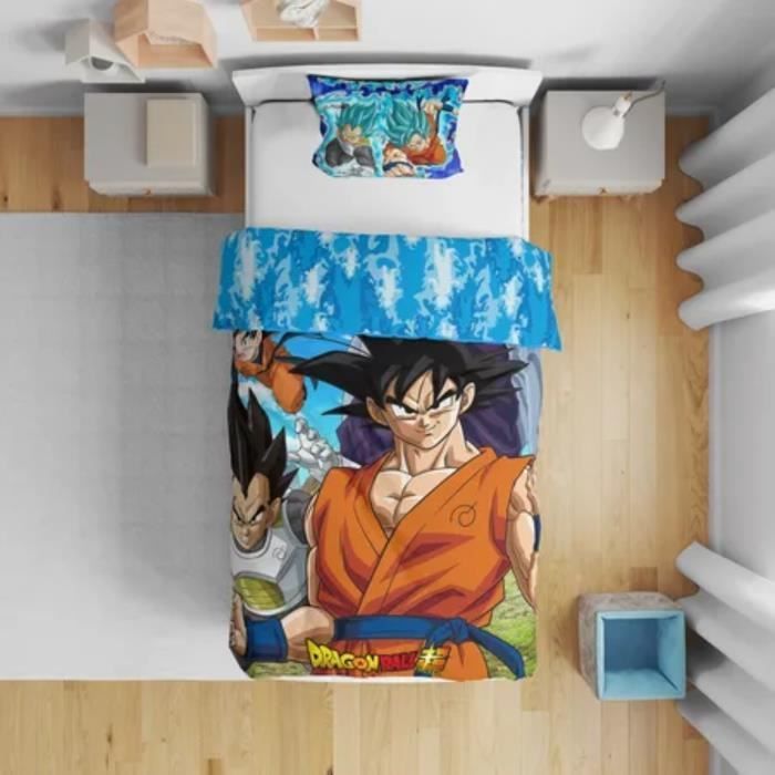 Dragon Ball Z Blau – Kinderbettwäsche-Set, Bettbezug 140 x 200 cm, ein Kissenbezug 63 x 63 cm