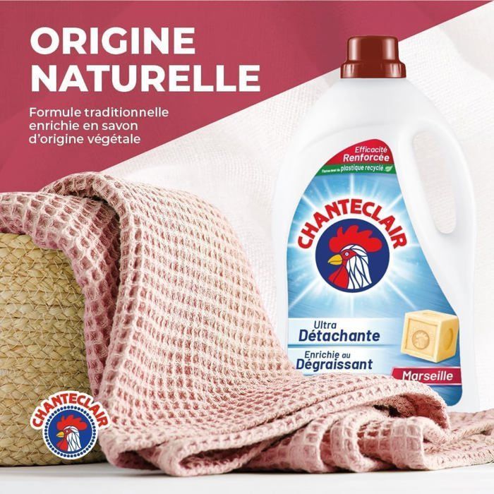Chanteclair geconcentreerd vloeibaar wasmiddel Marseille, verrijkt met ontvetter, ultra vlekverwijderaar en effectief, 40 wasbeurten - 1800 ml x 3