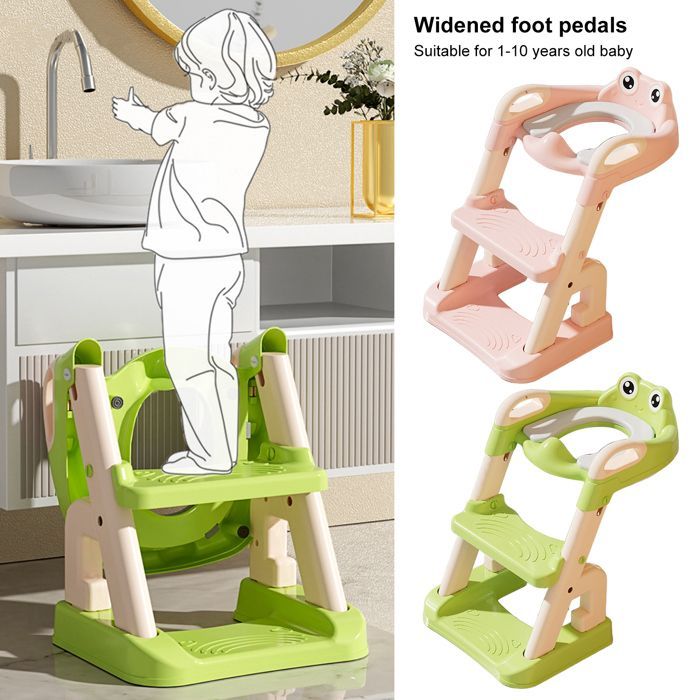 Reductor de asiento de inodoro infantil con escalón y cojín - asiento de inodoro plegable, altura regulable para niños y niñas - a partir de 3 años