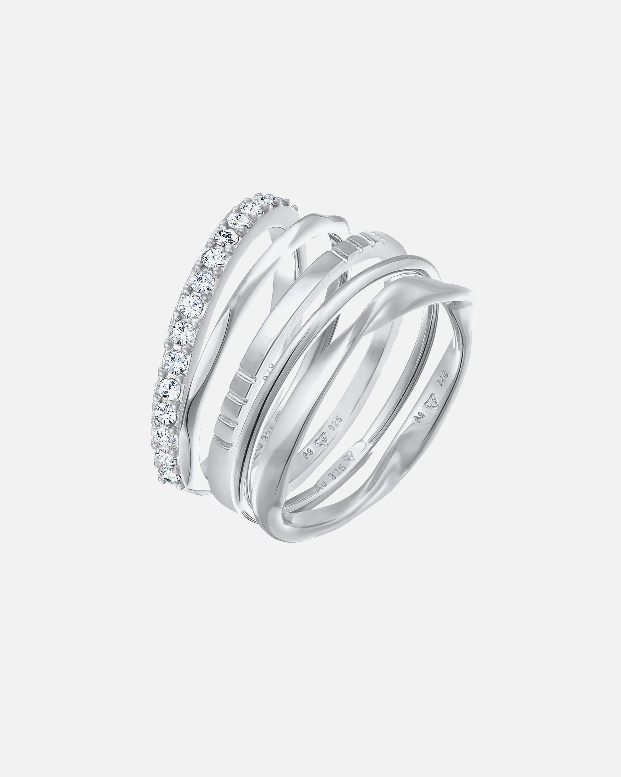 Elli Femmes Pile Bande filigrane set de 5 avec cristaux en argent sterling 925