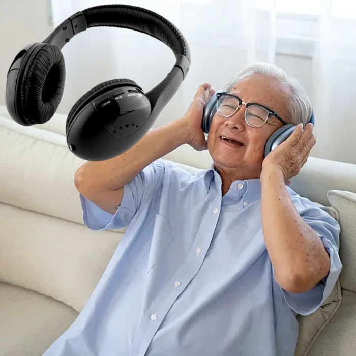 MH2001 Cuffie wireless professionali, cuffie TV wireless classiche cinque in uno, 1 pezzo. Etichetta
