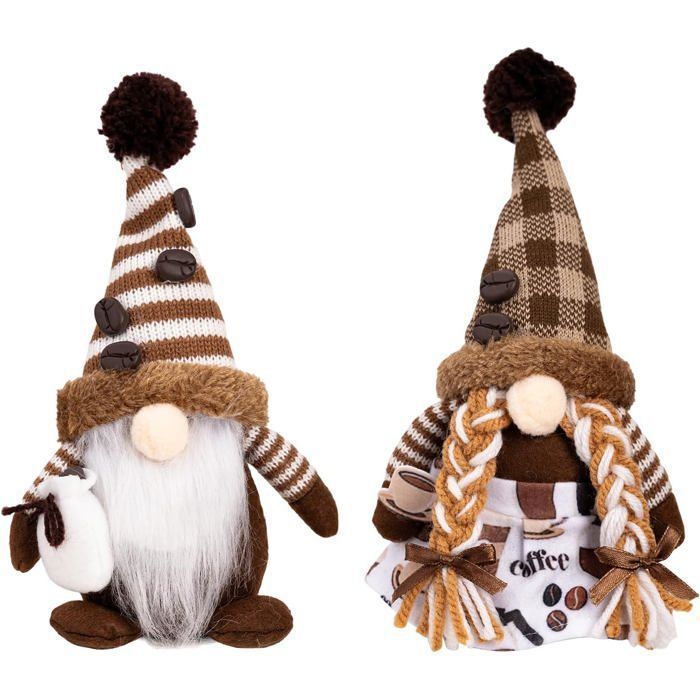 2 gnomos de peluche para cafetería, decoración para bares de café, muñecos suecos hechos a mano.