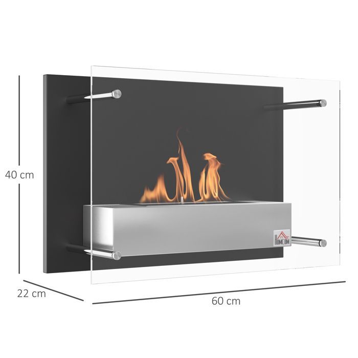 Cheminée bioéthanol - HOMCOM - Murale encastrable - brûleur 0,9 L - environ 3 h de durée de combustion - acier - 60x22x40cm - noir