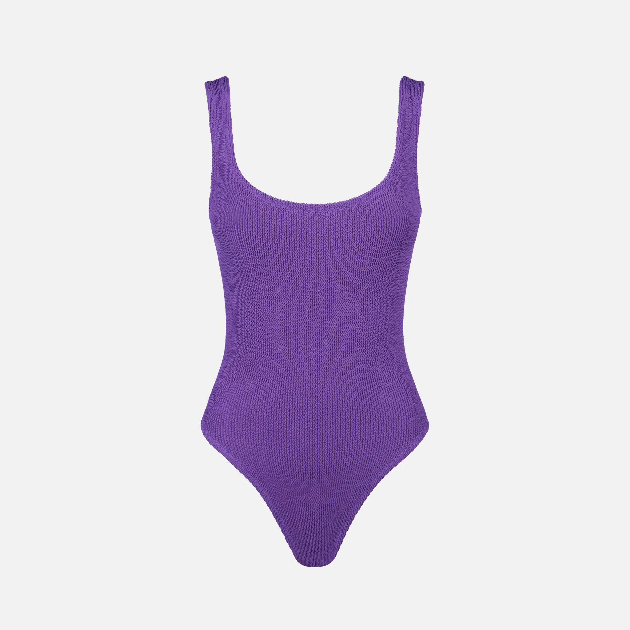Paars, gekreukeld badpak voor dames.