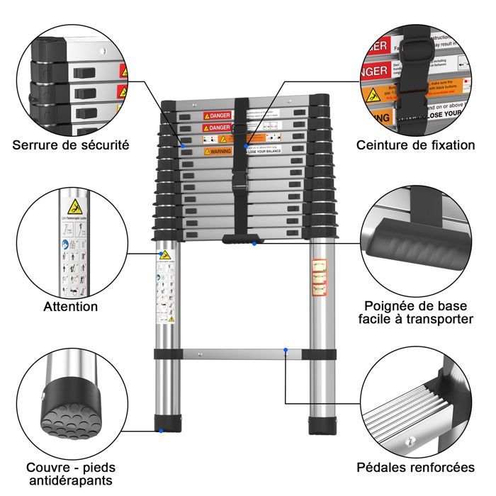Portable telescopic ladder, 3.8-meter attic ladder, not easy to bend, easy to carry
