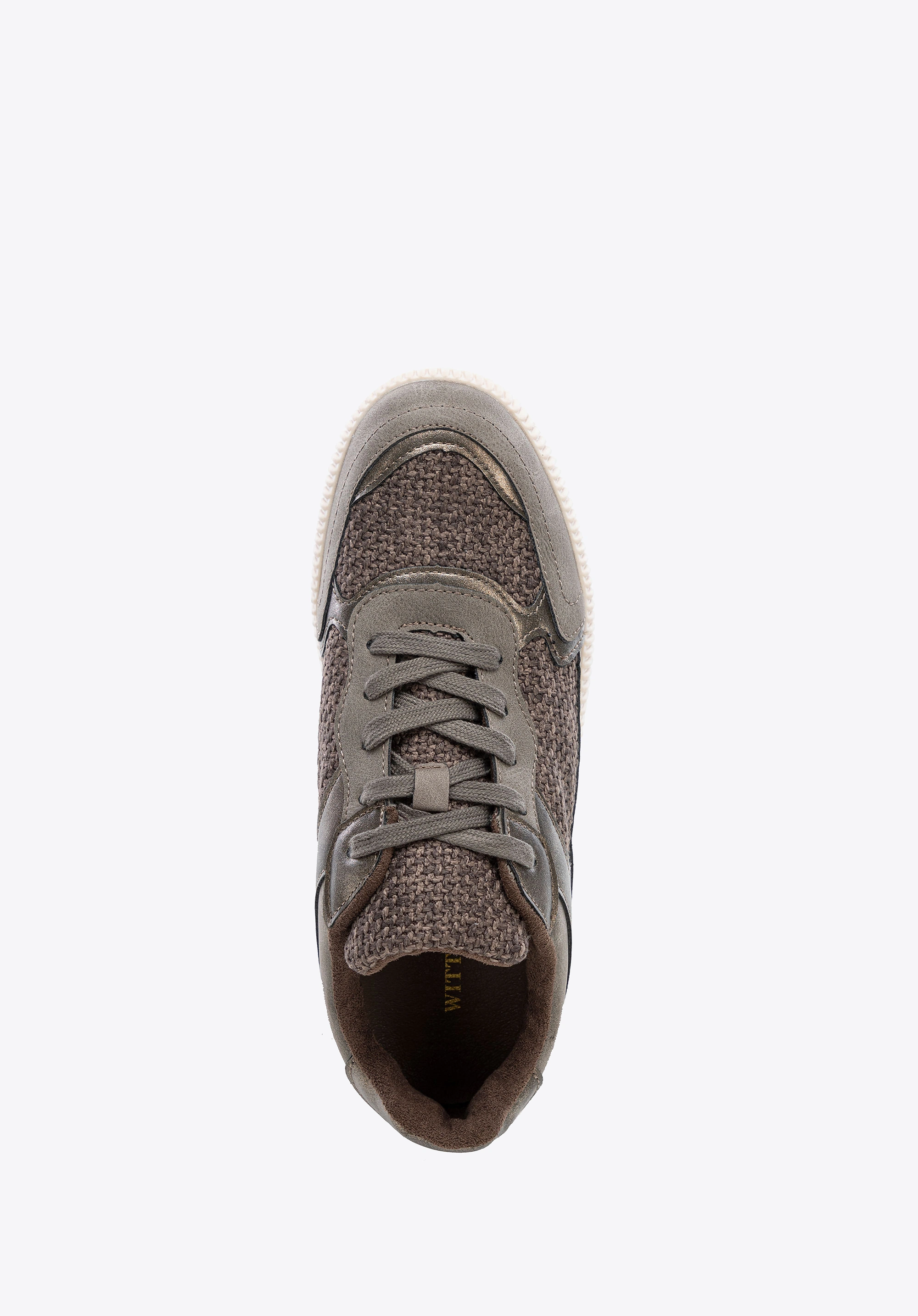 Damskie sneakersy na grubej platformie szaro - brązowe