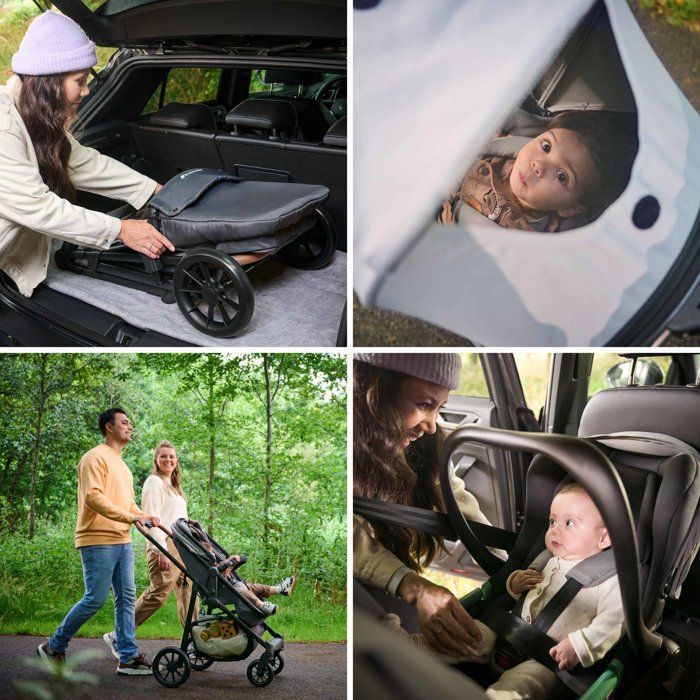 Passeggino BEBECONFORT HAZE TRIO LUX 3 in 1, con navicella + seggiolino auto i-Size + parapioggia + borsa fasciatoio, 0-22 kg, grigio fumé.