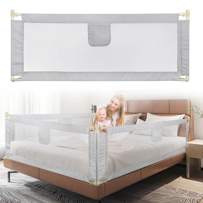 Barrière de lit ELANCOOH 200cm - Protection contre les chutes - Réglable en Hauteur 70-100 cm - Gris