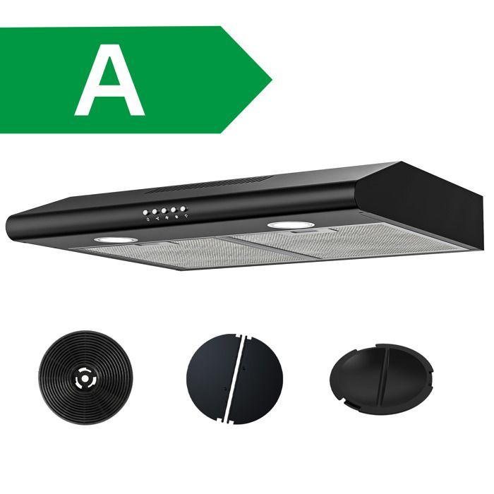 Cappa aspirante FIREGAS da 60 cm - Cappa con visiera - Illuminazione a LED - Filtro a carboni attivi incluso - Aspirazione e ricircolo - Cappa da cucina