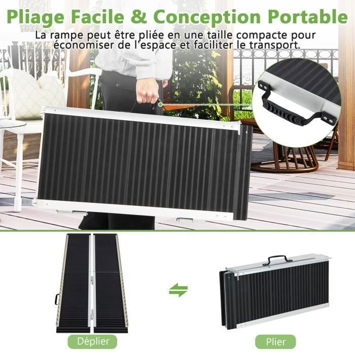 Rampa para silla de ruedas COSTWAY - Rampa de carga de aluminio con placa de transición - 272 kg - 152,5 x 74 x 8 cm