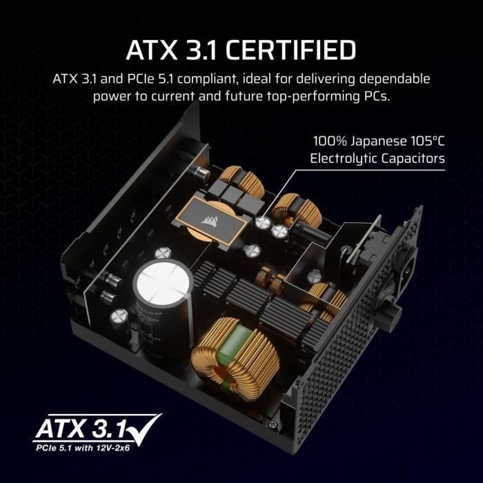 Alimentatore per PC - CORSAIR - RM750x Shift - 750 Watt - ATX 3.1 - PCIe 5.1 - Certificato Cybenetics GOLD - Alimentatore modulare Shifted