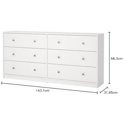 Commode OREGON 6 Tiroirs - Décor blanc - L 143 x P 31 x H 68 cm