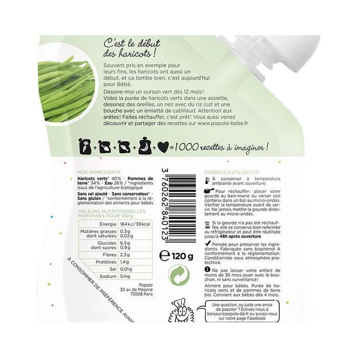 Popote Groentezakje Groene Bonen +4m Biologisch 120g