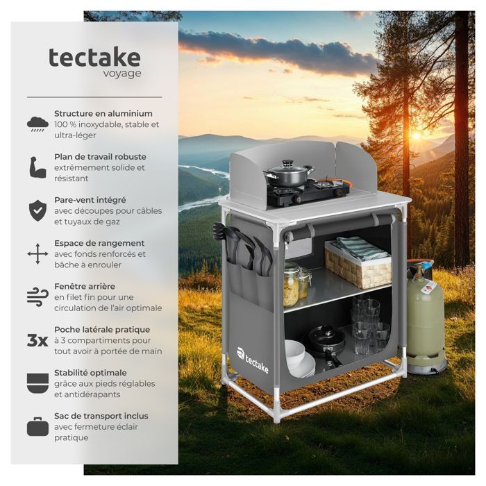 Muebles de camping - TECTAKE - Cocina de camping plegable con bolsa de transporte 76 x 53,5 x 107 cm - Gris