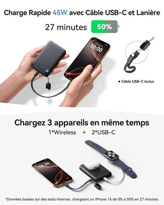 INIU Qi2-MagSafe Certified External Battery, 45W 10000mAh Magnetic Power Bank for iPhone 12~16