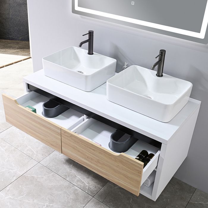 Mueble de baño con doble lavabo de 120 cm en madera y blanco con espejo LED LB-8153-120 LuxuryBain-