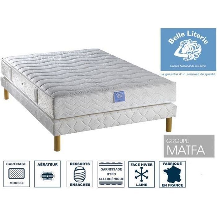Passion BELLE LITERIE Matratzenset 140x190 + gepolsterter Lattenrost + 4 Füße inklusive