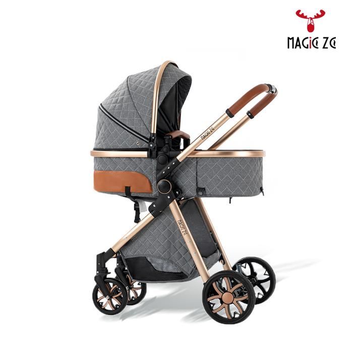 MagicZC 3-in-1 Kinderwagen, Baby-Kombinationskinderwagen, faltbarer Trio-Kinderwagen, verstellbare Rückenlehne, 0–36 kg, Neugeborenen-Kinderwagen, grau