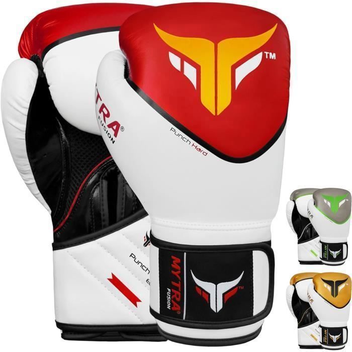Guantoni da boxe - Mytra Fusion - Rossi - 10 OZ - Pelle sintetica - Kickboxing, Sparring