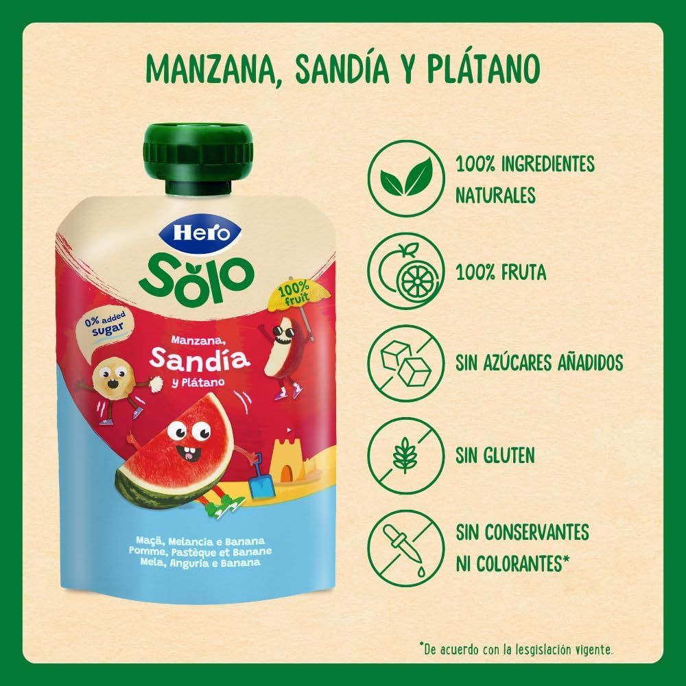 Vrećica s jabukom, lubenicom i bananom Samo 6 mjeseci Nastavak mlijeka i hrane