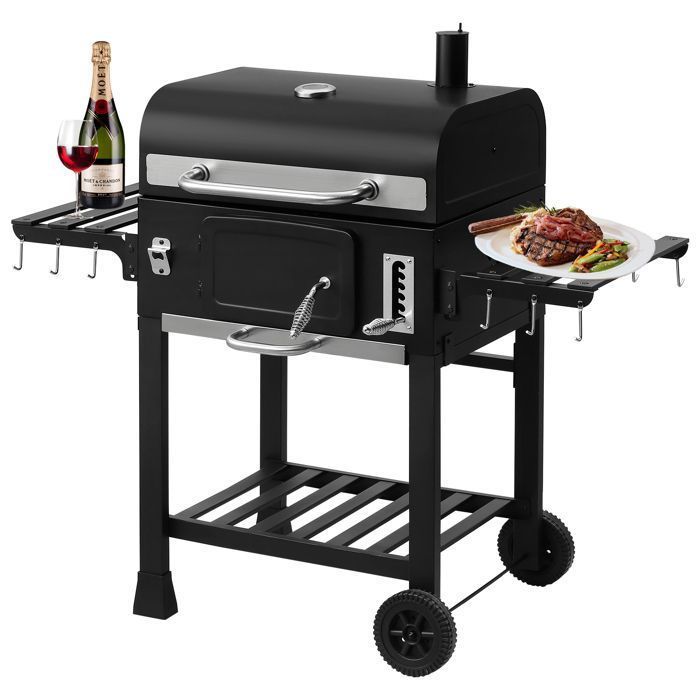 Barbecue à charbon - TEENO - TEENO XXL - Chariot - Acier carbone - Thermomètre intégré