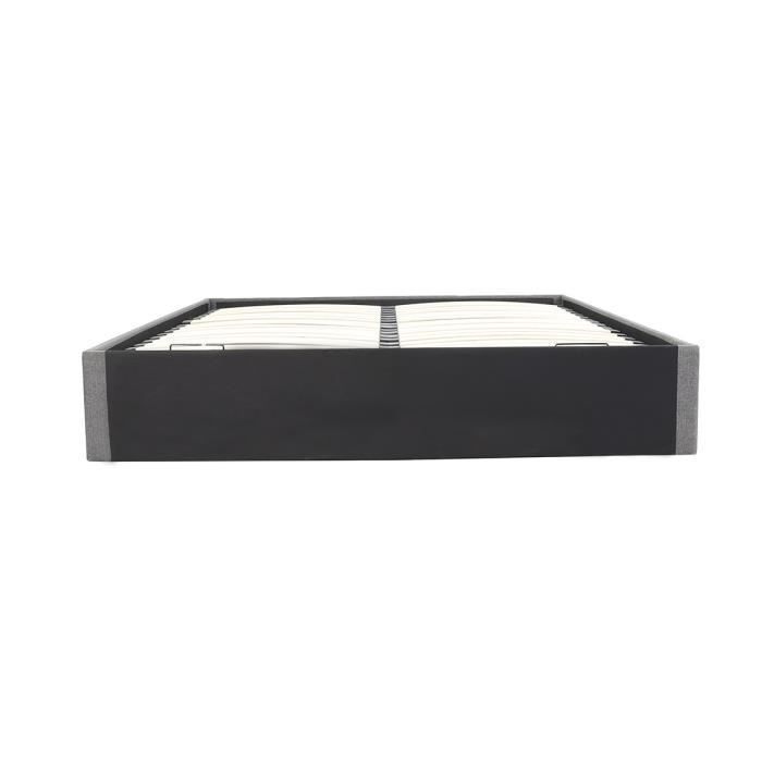 Cama con almacenamiento para adultos ECLIPSE 140x190 cm - Tela gris claro - Base de láminas incluida