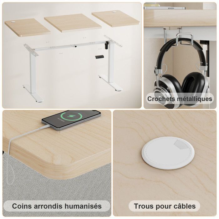 Escritorio eléctrico de altura regulable Homall 140x60 Beige - Memoria y USB - Ajustable de 73 a 118 cm - Sistema anticolisión