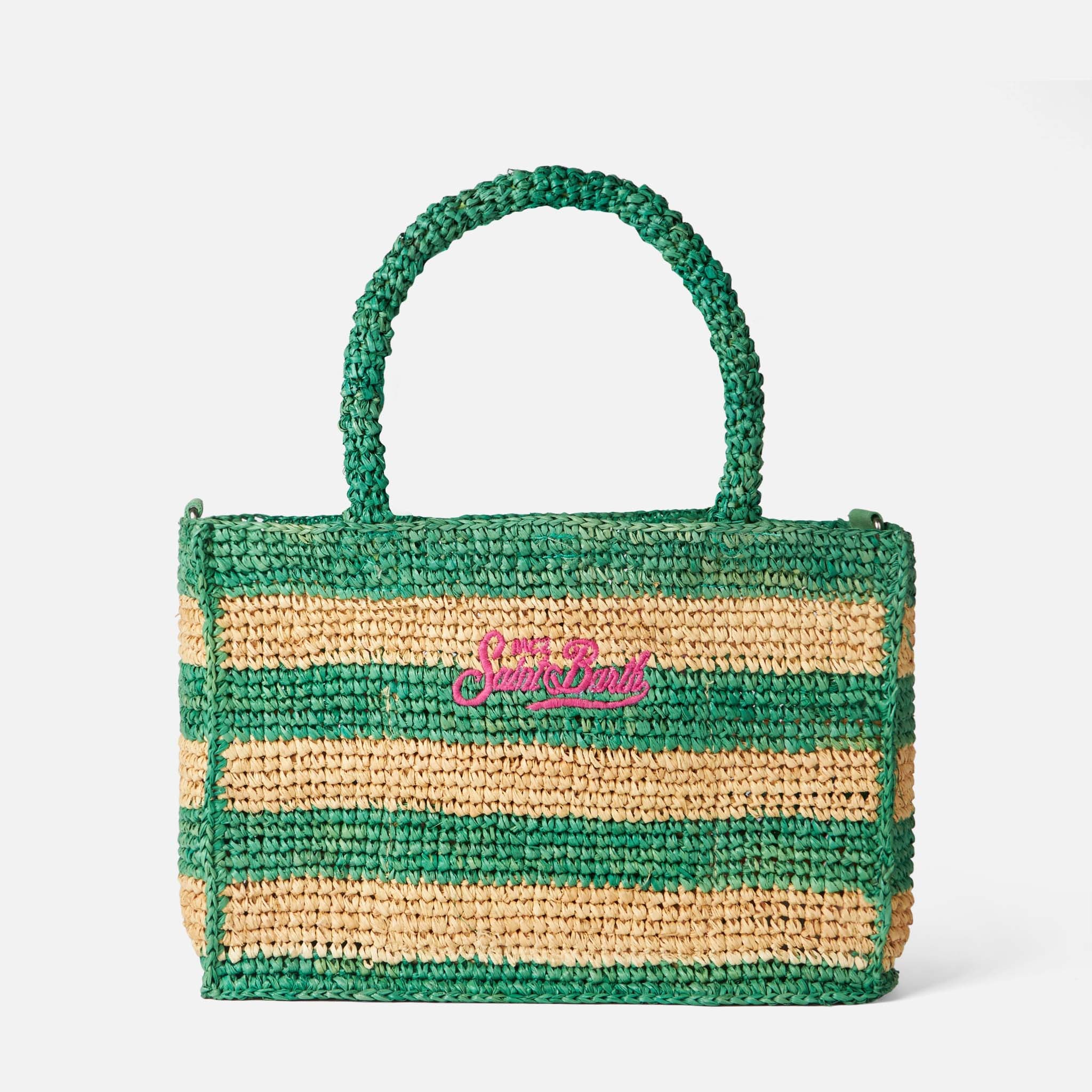 Colette tas van wit en groen gestreept raffia