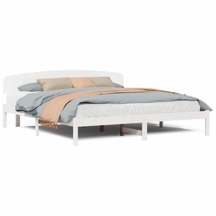 Cama doble CHIC para adultos - Estructura de cama de 200 x 200 cm, color blanco, madera maciza de pino #Sara48834