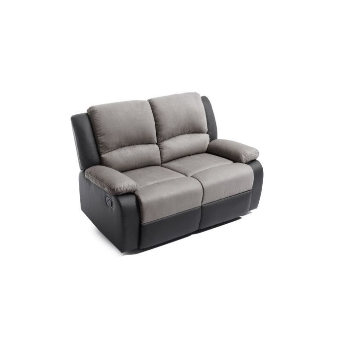 Sofá reclinable de 2 plazas LEO en microfibra y piel sintética - Gris y negro - 143 x 93 x 96 cm - LOUNGITUDE