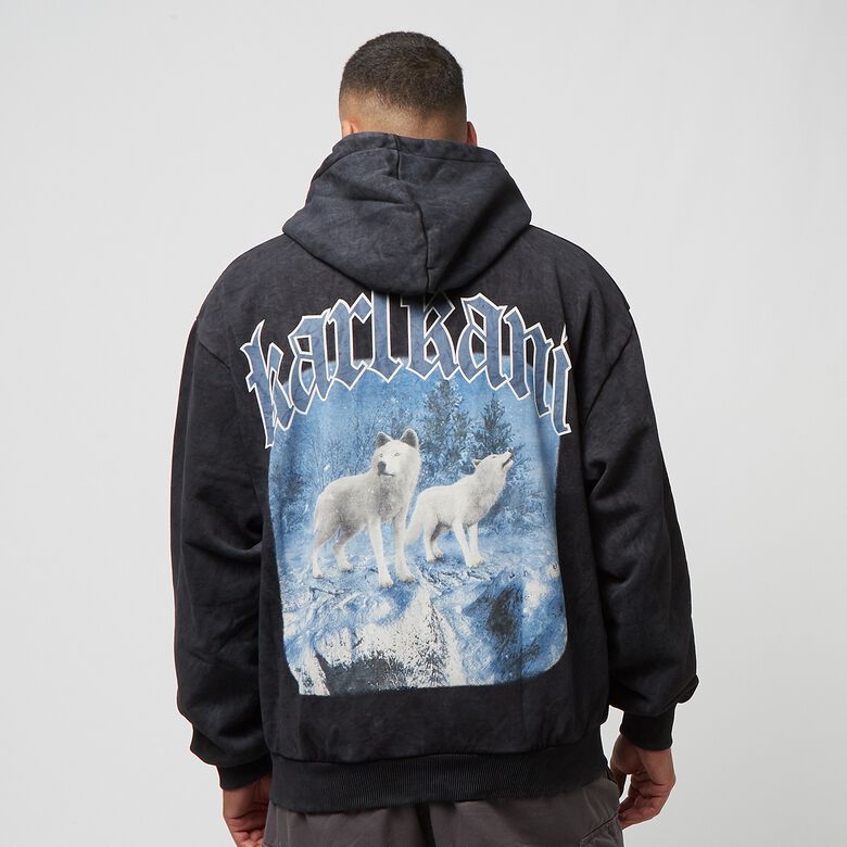 Chaqueta de chándal gruesa con cremallera completa y estampado de lobo, talla extragrande, con el logo de la marca Chest Signature.