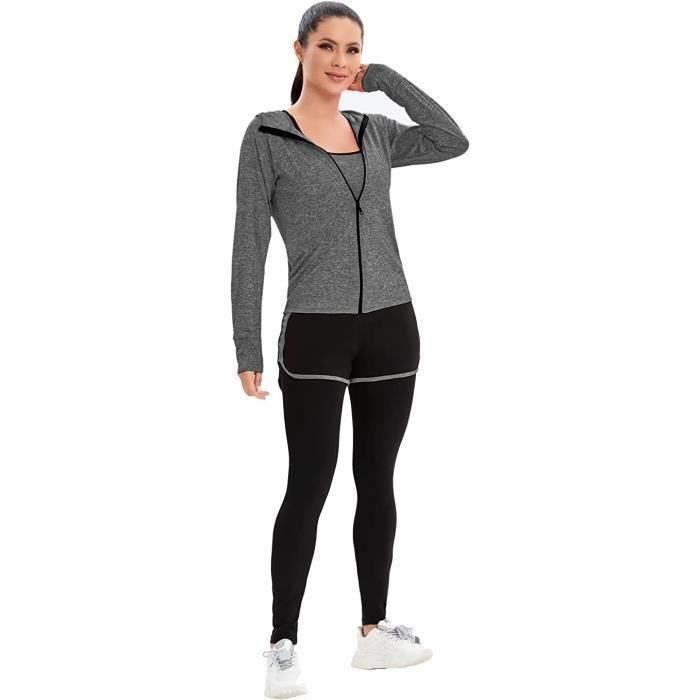 Conjunto de agasalho feminino, roupa esportiva elástica, conjunto de 5 peças para corrida, treino, fitness e ioga, cinza.