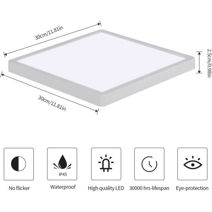 DORLINK Plafonnier LED Étanche IP50 - Design Moderne - Classe Énergétique E - Pour Salle d’Eau Cuisine Séjour