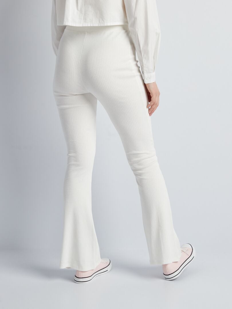 Geribbelde gebreide flared broek - WIT