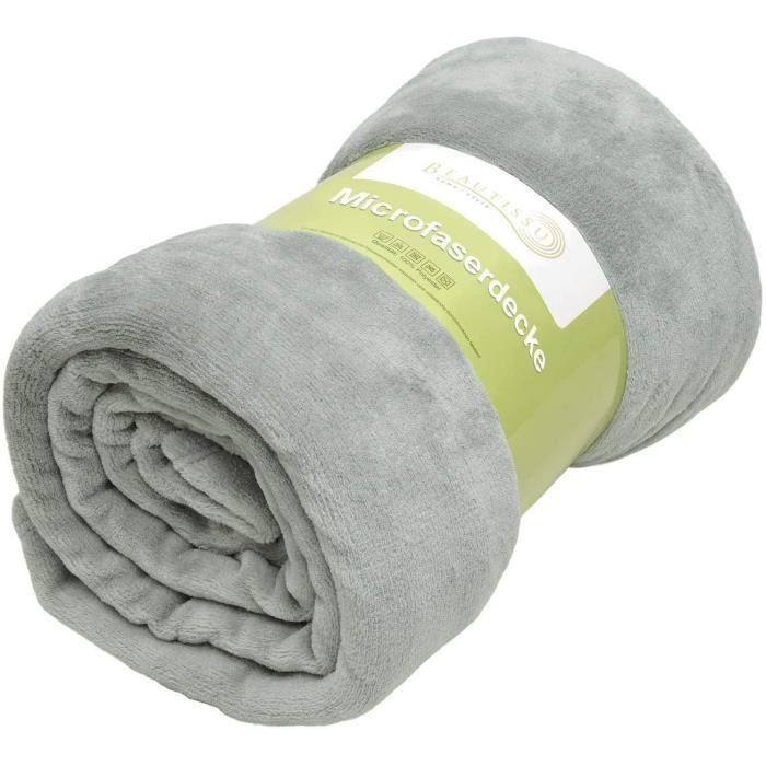 Beautissu Fleece Blanket 220x240cm Light Grey - Aurelia Bedspread - Very Soft Sofa Throw - Light Grey Fleece Blanket