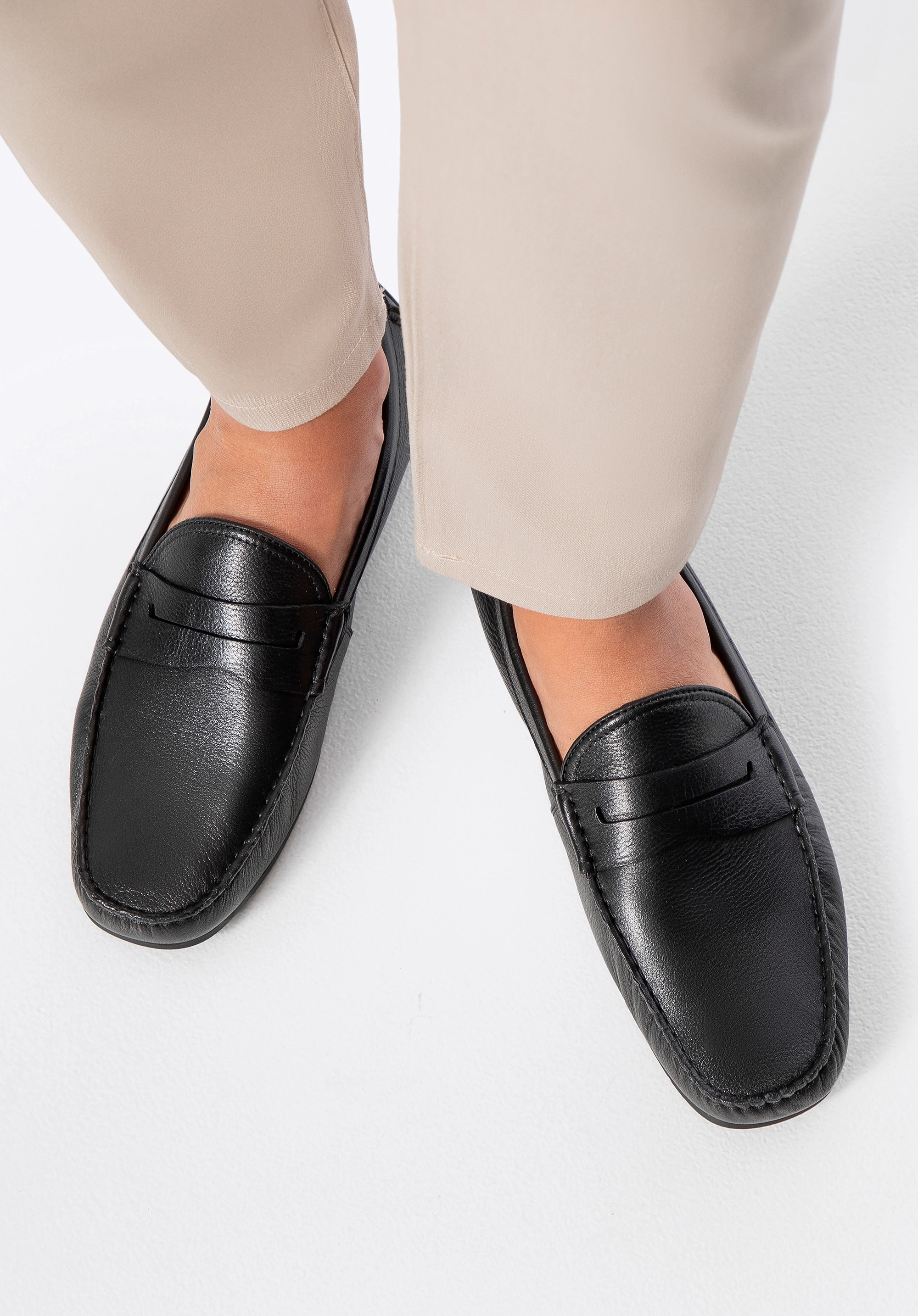 Męskie półbuty slip-on ze skóry naturalnej czarne