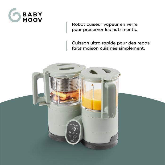 Babymoov Robot Cuiseur Bébé en Verre Nutribaby Glass -  4 en 1 : Cuit vapeur, Mixe, Décongele, Réchauffe