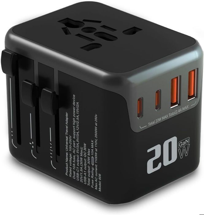 Adaptador de viaje - HAUTSTORE - Universal - 5 puertos - 2000 W - Seguridad mejorada