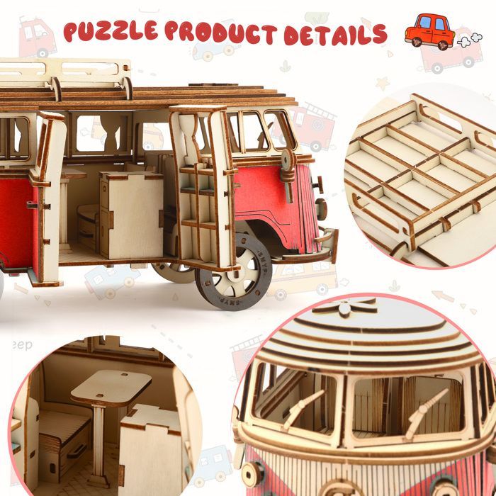 Puzzle 3D Maquette Bus en Bois a Construire Adulte -Construction Bois Modelisme Maquette Adulte, Cadeaux pour Adultes Et Adolescents