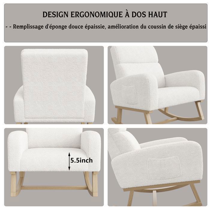 Rocking Chair - LUMINARIX - Solid Wood - Storage Pockets - Scandinavian Style