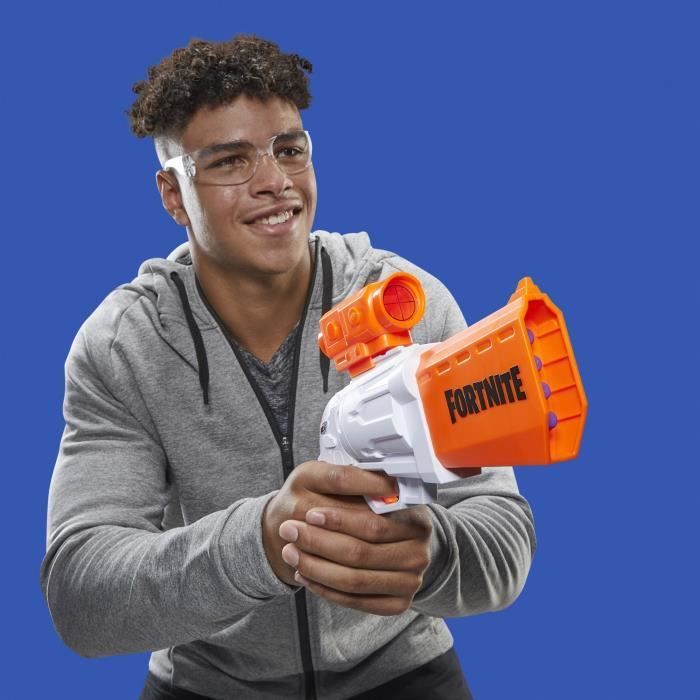 NERF - Fortnite - Blaster SR a 4 dardi con percussore e mirino rimovibile - Include 8 dardi NERF Elite ufficiali