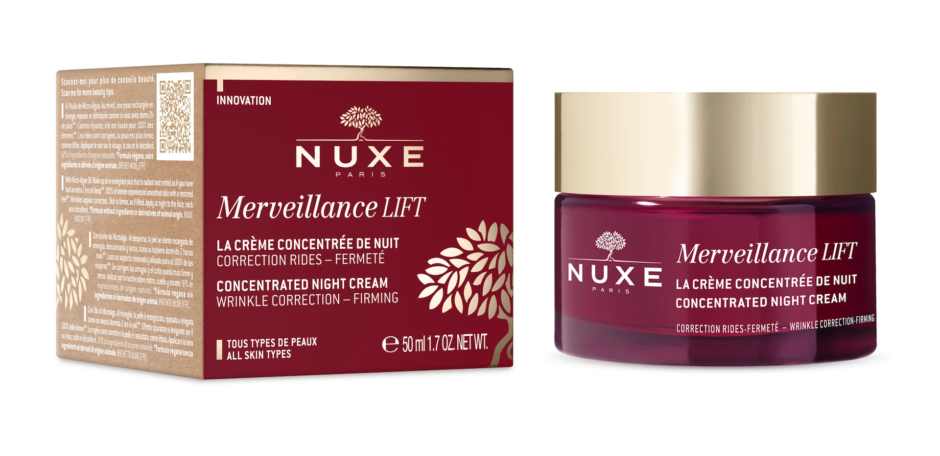 Merveillance LIFT Cremă de noapte concentrată corectoare a ridurilor 50 ml - NUXE