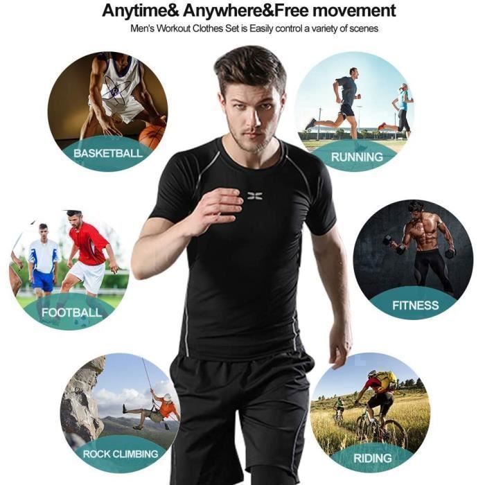 Conjunto de ropa deportiva de 5 piezas para hombre, de secado rápido y transpirable, ideal para correr, color azul.