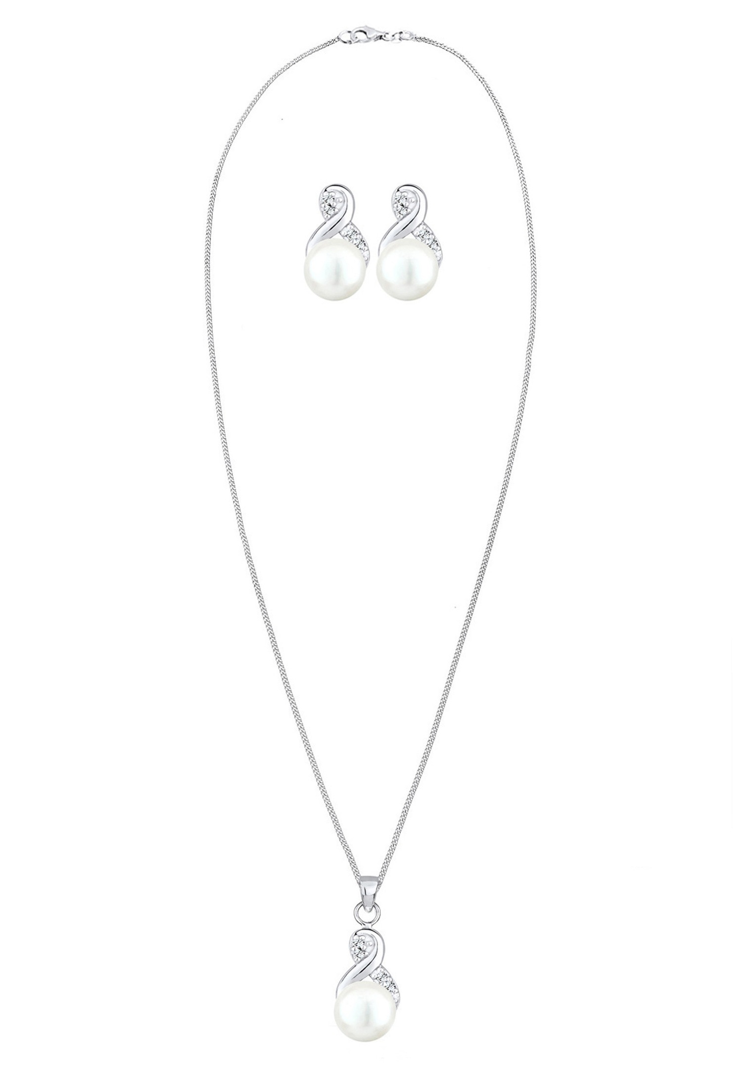 Elli Femmes Symbole Infinité Set Élégant Clous d'oreilles avec Perles de Culture d'Eau Douce et Cristaux en Argent Sterling 925