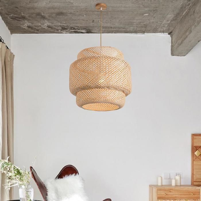 Lámpara colgante WOTTES, lámpara colgante de bambú y ratán, natural, Ø50*48cm, 1 pieza para dormitorio, comedor, cocina.