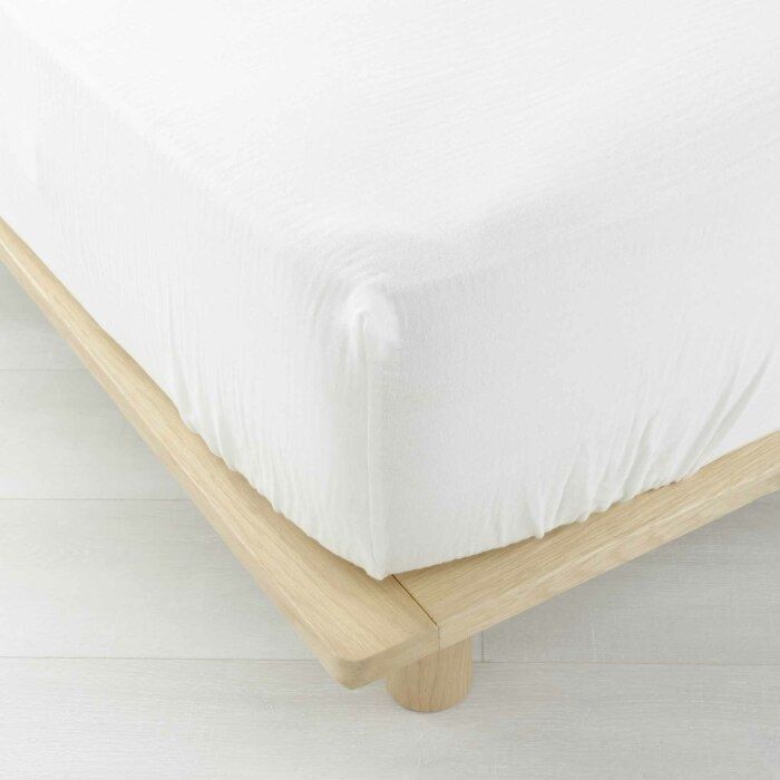 Lençol de algodão com elástico Angelia White, 160 x 200 cm, dupla camada (para 2 pessoas) - Branco