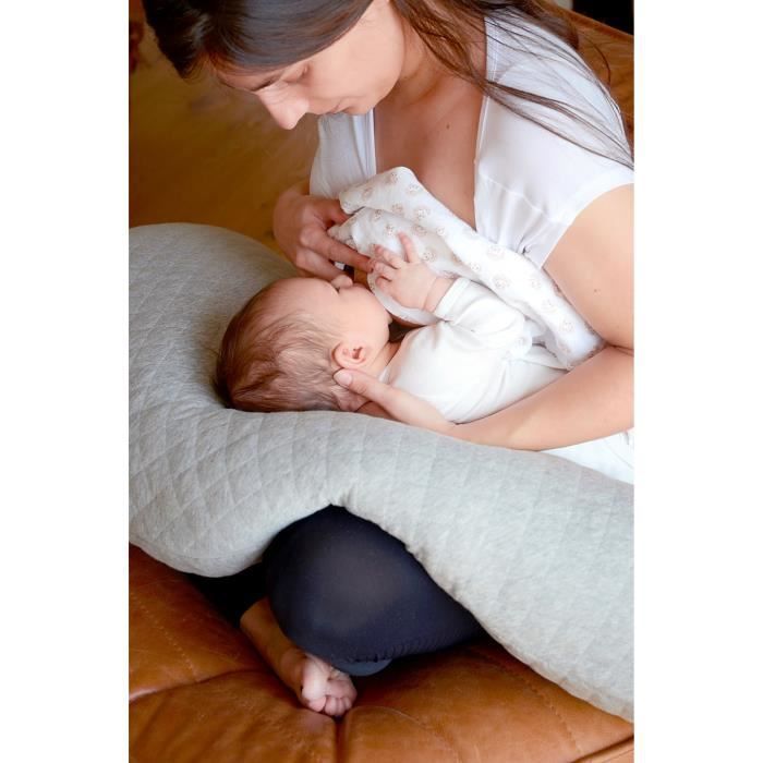 BÉABA - Big Flopsy™ - Pregnancy and Nursing Pillow - Cotton Flower® - Heather Grey, 180 cm