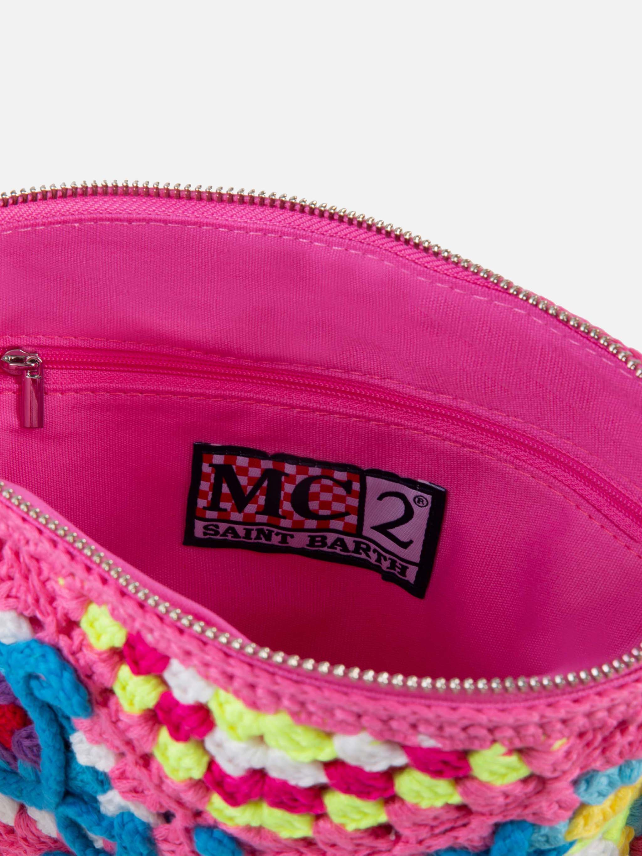 Rosa gehäkelte Parisienne-Tasche mit Saint-Barth-Stickerei